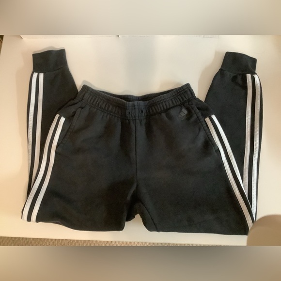 Adidas Size XS Black and White Track Pants with Signature Stripes. Preloved - Picture 1 of 6